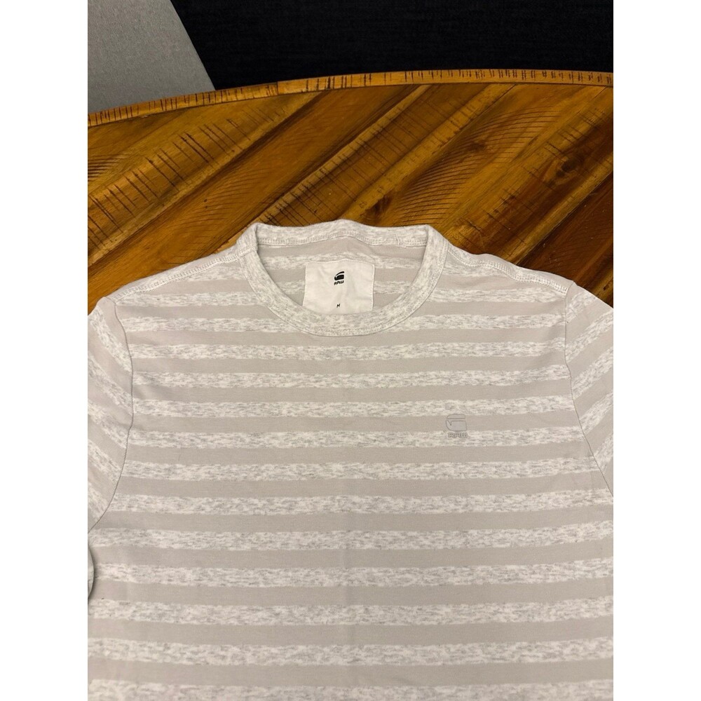 G-Star RAW Striped T-Shirt Men’s Medium Gray White Slim Fit Crewneck Short Sleev